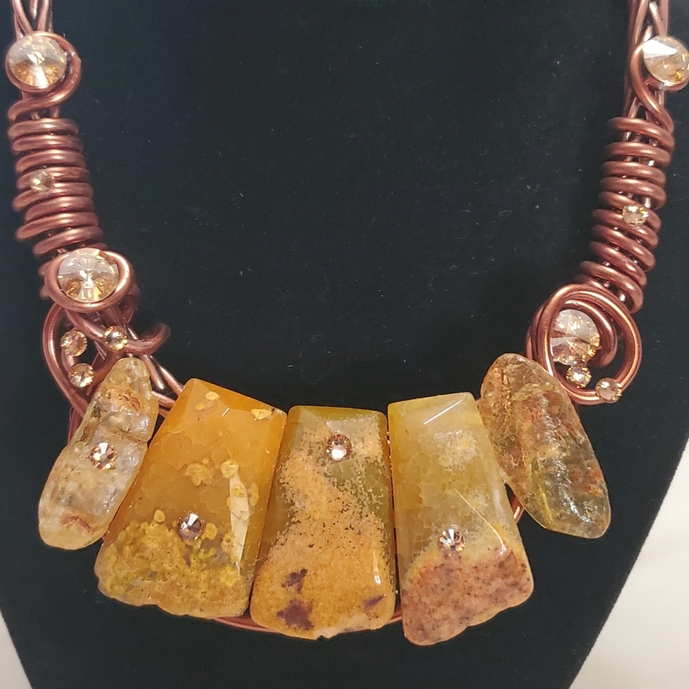 Copper & Stone Statement Earrings Necklace - image 3